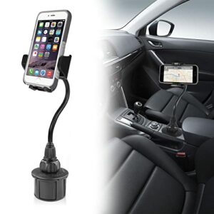 Macally Car Cup Holder Phone Mount - 8” Long Flexible Gooseneck with 360° Adjustable Holder - Securely Fits Phones with/without Case up to 4.1” Wide - Easy to Use Cup Phone Holder for Car SUV or Truck