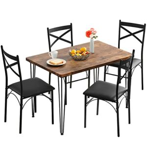 VECELO 5-Piece Dining Table Set for Home Kitchen Breakfast Nook, with 4 Chairs, Black
