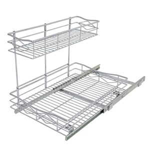 TQVAI Pull Out Under Sink Cabinet Organizer 2 Tier Slide Wire Shelf Basket - 11.5W x 17D x 13.25H, Request at Least 13 Inch Cabinet Opening