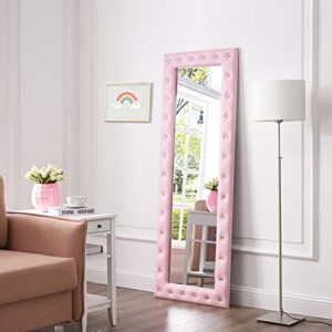Crystal Tufted Full Length Mirror, Large Floor Mirror, Standing or Wall-Mounted Dressing Full Body Mirror with Crystal Tufted Frame for Living Room, Bedroom by Naomi Home – Pink