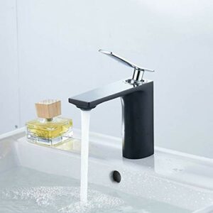Leekayer Single Handle Bathroom Sink Faucet Black Finish 1 Hole Deck Mounted Lavatory Chrome Lever Vanity Tap Modern