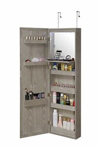 Abington Lane Over The Door Makeup Organizer - Beauty Armoire with LED Lights and Stowaway Mirror for Makeup Storage - Heathered Grey Finish - (Includes Wall Mounted Option)