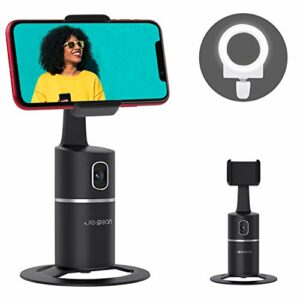 Auto Face Tracking Tripod, 360° Rotation Phone Camera Mount with Selfie Ring Light, No App, Battery Operated Smart Shooting Holder for Live Vlog (Black)