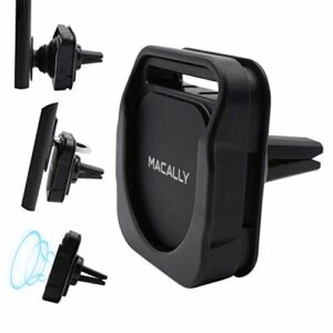 Magnetic Phone Car Mount Vent, Macally [Upgraded 3-in-1] Air Vent Phone Holder and Dash Mount - Designed to Clip Cell Phone with Pop Out Stand, iRing, or Any iPhone Galaxy