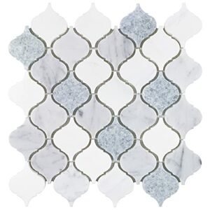 MTO0685 Classic 2X2 Arabesque White Gray Beige Dolomite Carrara & Blue Celeste Honed Stone Mosaic Tile
