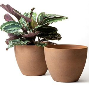 Flower Pots Outdoor - Large Garden Planters with Drainage Holes Set of 2 (11.3 Inch, Terracotta Color)