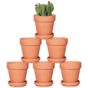 4 Inch Terracotta Pots with Saucer - 6 Pack Small Clay Plant Pots with Drainage Holes, Flower Pots with Tray, Terra Cotta Pots for Indoor Outdoor Plants, Crafts, Wedding Favor