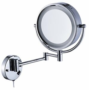 Cavoli Wall Mounted Makeup Mirror with LED Lighted 10x Magnification,3 Colors Lights Modes,8.5 Inches,Bathroom and Hotel, Chrome Finish,Made of Brass