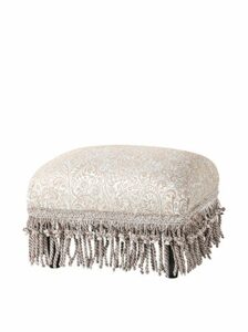 Jennifer Taylor Home Fiona Collection Traditional Style Upholstered Fringed and Tasseled Rectangular Wood Framed Footstool, Teal Tan/Paisley