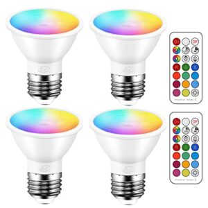 ILC LED Light Bulbs 40 Watt Equivalent Color Changing E26 Screw 45°, 12 Colors Dimmable Warm White 2700K RGB LED Spot Light Bulb with 5W Remote Control,(Pack of 4)