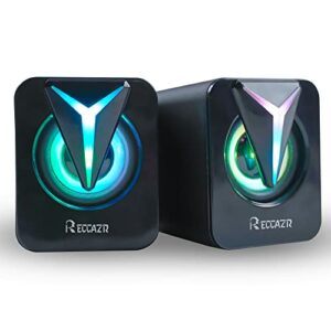 RECCAZR Computer Speakers, 2.0CH PC Speakers with RGB Lights, in-line Volume Control, 6W USB Powered Stereo Desktop Speakers with 3.5mm AUX for PC/Laptop/Projector/Tablet/Cellphone
