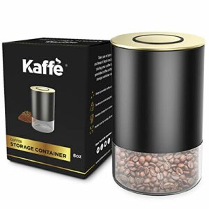 Glass Storage Coffee Container by Kaffe - BPA Free Stainless Steel Canister with Airtight Lid (8oz)