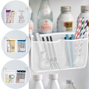 QIENGO 3 Packs Refrigerator Door Organizer Kitchen Storage Bag Home Small Objects Classification Hanging Mesh Pocket Organization Accessories Containers With 6 Wall Hooks (White)