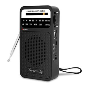 DreamSky Pocket Radios, Battery Operated AM FM Radio with Loud Speaker, Great Reception, Earphone Jack, Ideal Gifts for Elderly, Portable Transistor Radio for Walking, Camping