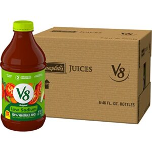 V8 Low Sodium Original 100% Vegetable Juice, Vegetable Blend with Tomato Juice, 46 FL OZ Bottle (Pack of 6)
