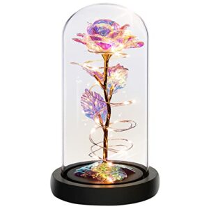 Christmas Rose Gifts for Women Christmas Flower Gifts for Her Gifts for Women Birthday Xmas Gift for Mom,Colorful Rainbow Light Up Rose in A Glass Dome,Women Gifts for Her,Mom,Valentines,Anniversary
