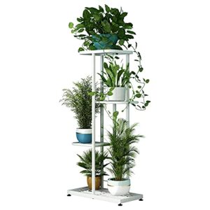 YIZAIJIA Plant Stand Metal 4 Tier 5 Potted Multiple Flower Pot Holder Shelf Indoor Outdoor Planter Display Rack for Window Corner Garden Balcony Living Room (4 Tier 5 Potted Style 1, White)