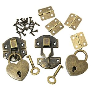 2 Sets 27 X 30mm Hasp Latch and Mini Box Hinges, Mini Decorative Lock Buckle with Screws, Antique Bronze