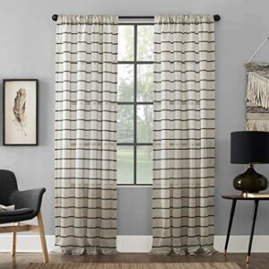 Clean Window Twill Stripe Allergy/Pet Friendly Anti-Dust Sheer Curtain Panel, 52