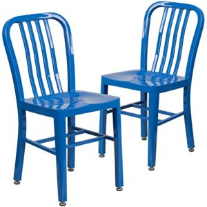 Flash Furniture Commercial Grade 2 Pack Blue Metal Indoor-Outdoor Chair