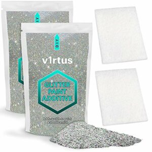 v1rtus Silver Holographic Glitter Paint Additive [200g] New 2021-2 X Finishing Buffing Pads Included - Mix with Any Acrylic Paint for Luminous Finish on Interior or Exterior Walls, Ceilings and Wood