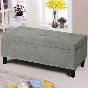 Asense Microfiber Rectangle Tufted Lift Top Storage Ottoman Bench, Footstool with Solid Wood Legs, Nailhead Trim
