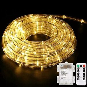 Battery Operated LED Rope Lights, YoungPower Warm White String Lights Remote Control Fairy Lights Outdoor, 40ft 120 LED Indoor Outdoor Christmas Lighting for Tree Patio, Bedroom, Boat