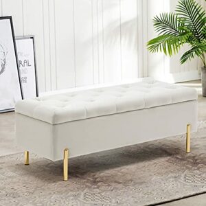 Apeaka Storage Bench Velvet Tufted Upholstered Settee Bench for Bedroom Living Room Entryway Ottoman Bench Ivory