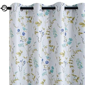 Linentalks Floral Blackout Curtains 84 Inch Length 2 Panels Set, Farmhouse Thermal Insulated Patterned Blackout Curtains for Bedroom, Grommet Room Darkening Curtains Green Blue Black Out Curtains
