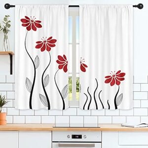 Riyidecor Red Flower Kitchen Curtains for Christmas 27.5x39 Inch Floral Petals Rod Pocket Leaves Lines Woman White Plant Printed Living Room Bedroom Window Drapes Treatment Fabric 2 Panels WW-TGNA