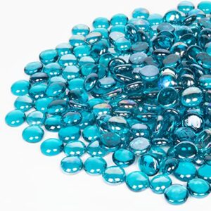GASPRO 20LB Fire Glass Beads for Propane Fire Pit, Fireplace, Flat Glass Marbles for Vase, Aquarium, Garden, 3/4 Inch Fire Pit Glass Rocks, High Luster Caribbean Blue