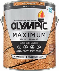 Olympic Maximum Wood Stain And Sealer For Decks, Fences, Siding, and Other Outdoor Wood Structures, Transparent, Cedar Naturaltone, 1 Gallon