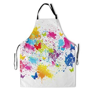 Artist Apron with 2 Pockets and Adjustable Neck Waterproof Colorful Butterfly Painting Aprons Art Smock Oil Paint Aprons for Adults Women Men Painter Kitchen Cooking Baking Bistro Chef