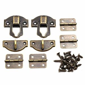 27 X 30mm Antique Bronze hasp Latch and Mini Box Hinges, Mini Decorative Lock Buckle with Screws for Jewelry Wooden Box and DIY Crafts(2 Sets)