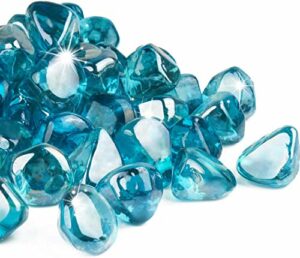 GASPRO 10 Pound Fire Glass Diamonds 1 Inch, Fire Pit Glass Rocks for Gas Fireplace and Fire Pit, Caribbean Blue, High Luster
