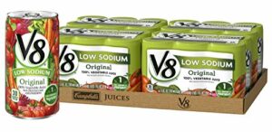 V8 Low Sodium Original 100% Vegetable Juice, 5.5 oz. can (4 packs of 6, total of 24)