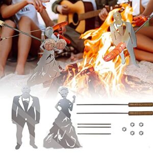 offilu 2 Pieces Hot Dog Roasters, Novelty BBQ Tools, Stainless Steel Marshmallow Roaster, Barbecue Forks Accessories for Campfire, Bonfire and Grill (Sticks Included)