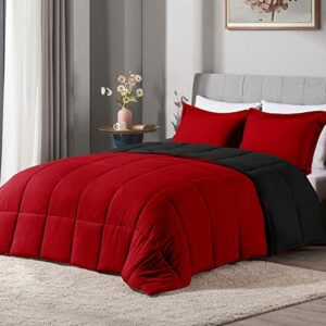 LOVTEX 2PCS Twin Comforter Set - Ultra Soft Washed Microfiber Comforter Sets for Twin Size Bed - Reversible Down Alternative Comforter with 1 Pillow Sham(Red/Black)