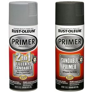 Rust-Oleum 260510 Automotive 2-in-1 Filler & Sandable Primer, 12 Ounce (Pack of 1), Gray & 249418 Automotive Sandable Primer Spray Paint, 12 Fl Oz (Pack of 1), Black