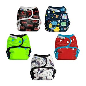 Best Bottom All in Two Diaper Cover | Adjustable One Size Snap Cloth Diapers for Babies | Eco Friendly Reusable Diapers w/Waterproof Gussets | Newborns Thru Toddlers 8-35+ Lbs (5-Pack, Neutral)