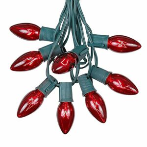 C9 Red Christmas String Light Set - Outdoor Christmas Light String - Hanging Christmas Lights - Roofline Light String - Outdoor Patio String Lights - Green Wire - 25 Foot