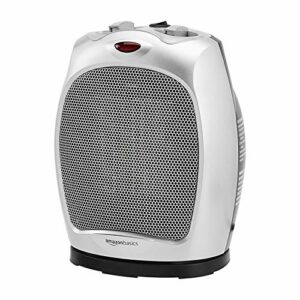 Amazon Basics 1500W Oscillating Ceramic Heater with Adjustable Thermostat, Silver