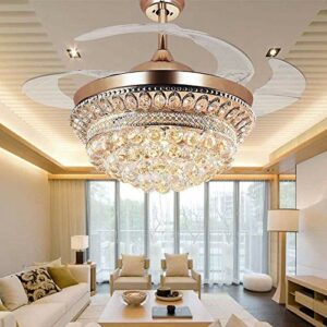 BIGBANBAN Bling Crystal Chandelier Fan, Retractable Ceiling Fans,42 Inch Ceiling Fan with 3 Color Change LED Light and Remote for Bedroom/Living Room/Dining Room (Rose Gold)