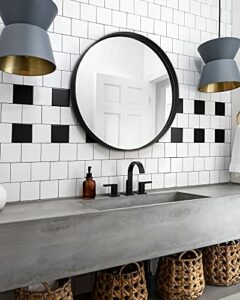 LOAAO Black Round Mirror for Wall, 24 Inch Round Bathroom Mirror, Black Circle Mirror with Matte Black Metal Frame, Circular Mirror Farmhouse, Round Wall Mirror, Tempered Glass