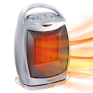 Brightown Portable Ceramic Space Heater 1500W/750W, 2 in 1 Oscillating Electric Room Heater with Tip Over and Overheat Protection, 200 Square Feet Fast Heating for Indoor Bedroom Office Desk Home (Silver)