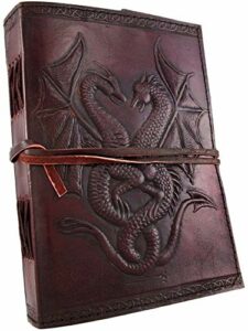 AzureGreen DOUBLE DRAGON Blank Page BOOK Handcrafted Leather Writing Unlined 5 x 7 JOURNAL (Brown)