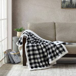 Eddie Bauer - Throw Blanket, Reversible Sherpa Fleece Bedding, Buffalo Plaid Home Decor for All Seasons (Black Check, Throw)