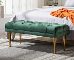 Guyou 42” Elegant Velvet Entryway Bench, Upholstered Tufted Bedroom End of Bed Bench Ottoman with Gold Legs, Modern Footrest Stool with Deep Buttons for Living Room Foyer Bedroom (Green)