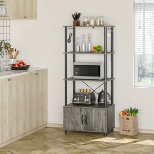 Bestier Microwave Stand Bakers Rack with Cabinet 4-Tier Kitchen Shelf with Storage for Small Kitchens with Drawers & Hooks Wood Grey