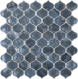 MS International Blue Shimmer 10 inch x 10.2 Inch Glass Arabesque Tile for Kitchen Backsplash, Wall Tile for Bathroom, Shower Wall Tile, Mesh Mounted Mosaic Tile